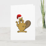 Cartão De Festividades Beaver cute santa hat<br><div class="desc">Beaver cute santa hat</div>
