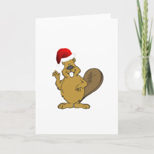 Cartão De Festividades Beaver cute santa hat