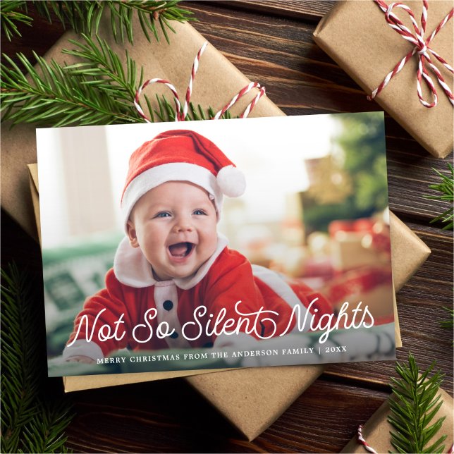 Cartão De Festividades Bebê Bonito Não Tão Silencioso Foto Natal (Criador carregado)