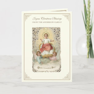 Cartão De Festividades Bebê de Natal Jesus Poinsettias Rosary