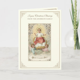 Cartão De Festividades Bebê de Natal Jesus Poinsettias Rosary