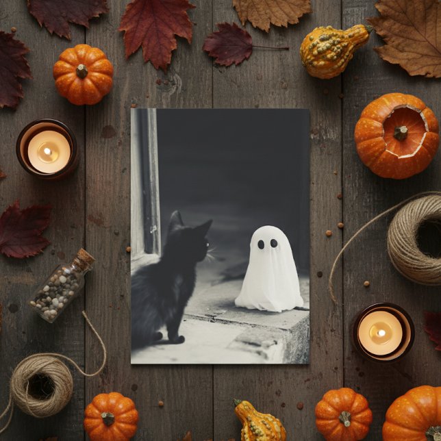 Cartão De Festividades Bebê Fantasma Fofo e Halloween de Gatinho (Criador carregado)
