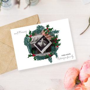 Cartão De Festividades Bebê fotográfico enquadrado na coroa de Natal
