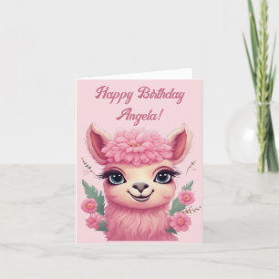 Cartão De Festividades Bebê Lama Sorriso Rosa