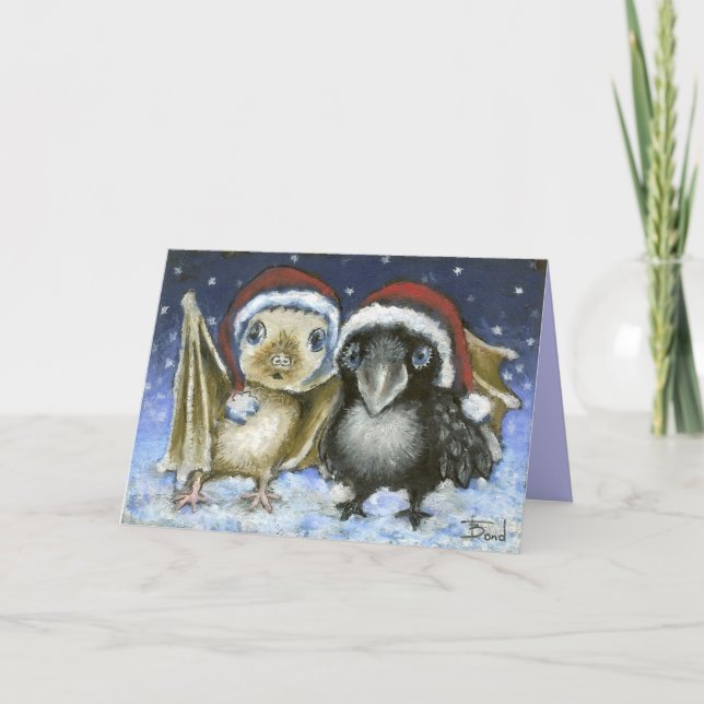 Cartão De Festividades Bebê morcego e raven (Frente)