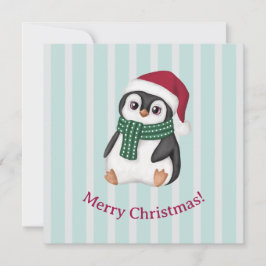 Cartão De Festividades Bebê Pinguim Fofo Usando Chapéu de Papai Noel Nata