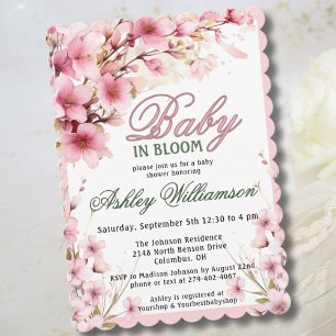 Cartão De Festividades Bebê Rosa Floral em Bloqueio Watercolor