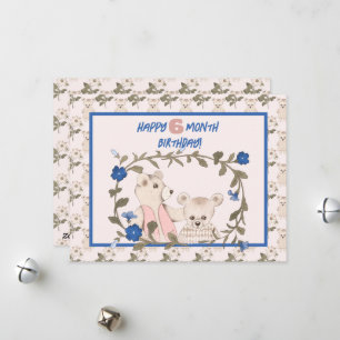 Cartão De Festividades Bebê Urso Meio Ano Garota de Aniversário