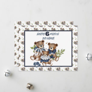 Cartão De Festividades Bebê Urso Meio Ano Garota de Aniversário