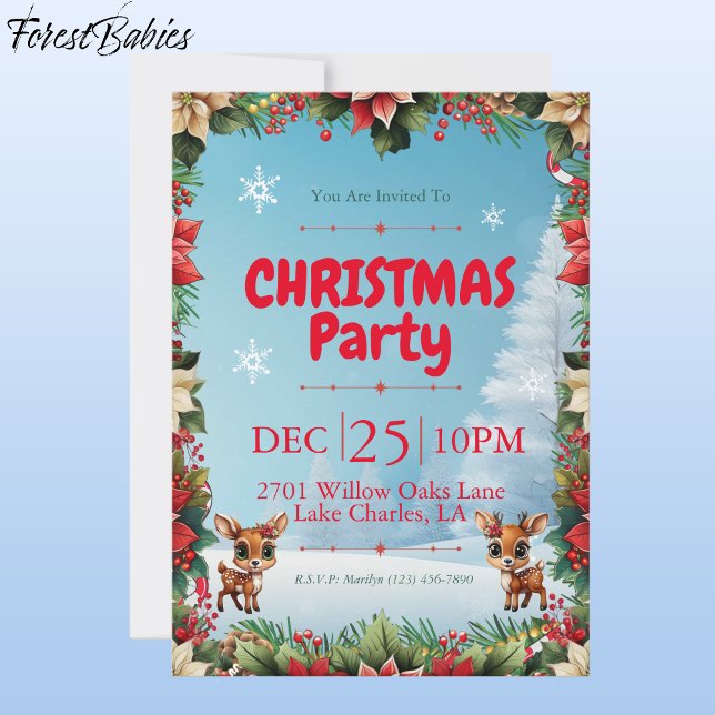 Cartão De Festividades Bebê Veado, Fawn, Doce, Reindeer Floral 🦌 🎄 Neve (Floral Baby Deer Lover, Fawn, Doe, Floral Reindeer Snow Holiday Poinsettia Flower Invitation Card🦌
)
