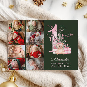 Cartão De Festividades Bebê Verde Rosa Primeiro Natal 8 Fotos