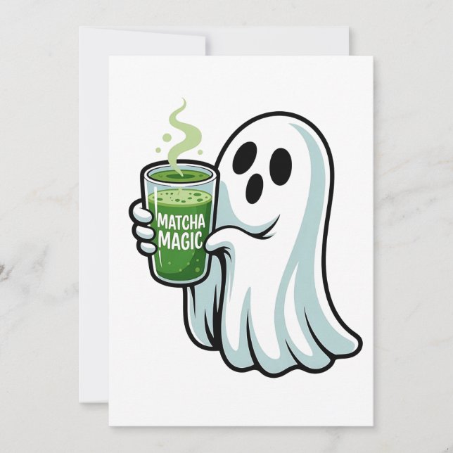 Cartão De Festividades Bebendo Fantasma do Spookie Halloween Matcha Drink (Frente)