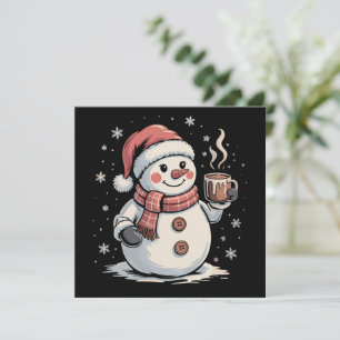 Cartão De Festividades Bebida de Café Boneco de Neve Fofo Floco de Neve d