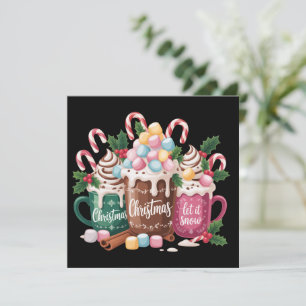 Cartão De Festividades Bebidas de Natal Pink Coquette Café de Gengibre