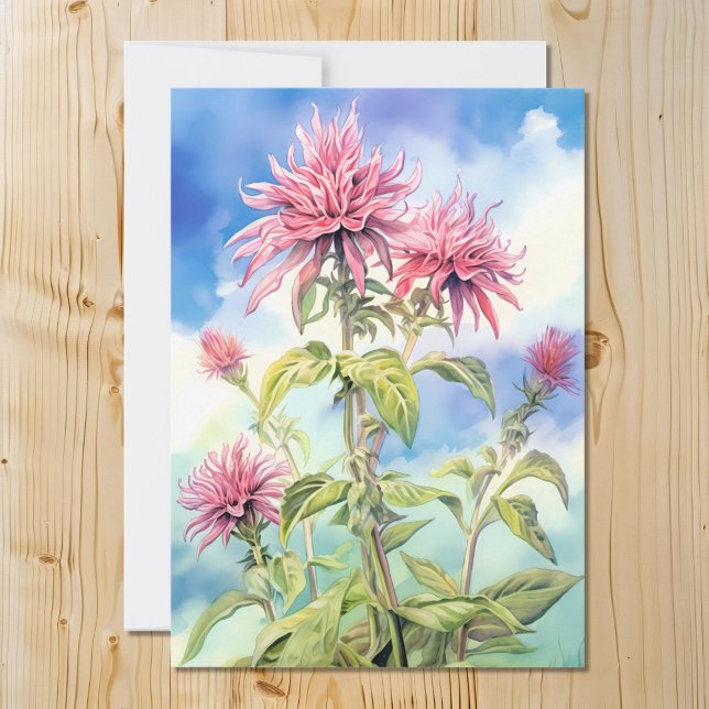 Cartão De Festividades Bee Balm Flores em Aquarela no Dia do Verão (Criador carregado)