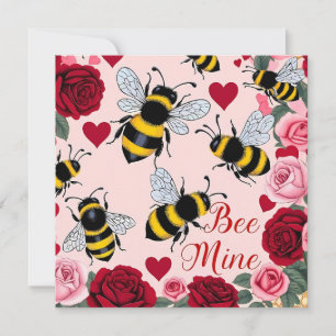 Cartão De Festividades Bee Mine Love Buzz Design Flat Holiday Card