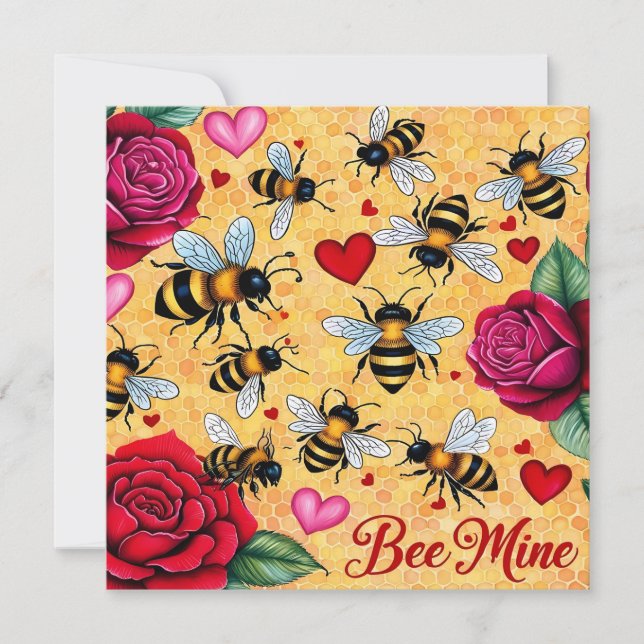 Cartão De Festividades Bee Mine Ouro Honey Love Flat Holiday Card (Frente)