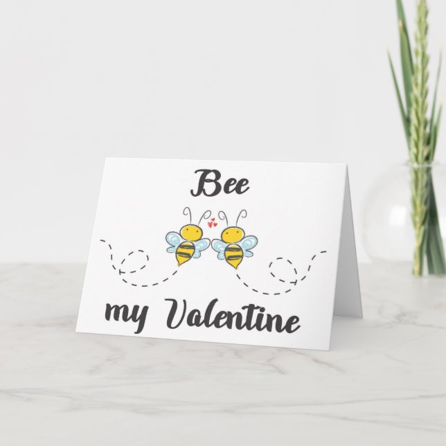 Cartão De Festividades Bee my Valentine word pun with cute bees (Frente)
