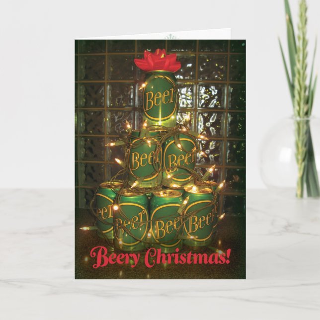 Cartão De Festividades Beery Christmas - Lighted Beer Tree Card (Frente)