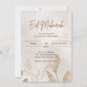 Cartão De Festividades Bege & Dourado Eid Mubarak Festa Islâmica Elegante