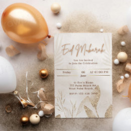 Cartão De Festividades Beige e Dourado Eid Mubarak Festa Islâmica Elegant