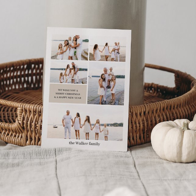 Cartão De Festividades Beige Modern Neutral 5 Foto Elegante (Criador carregado)