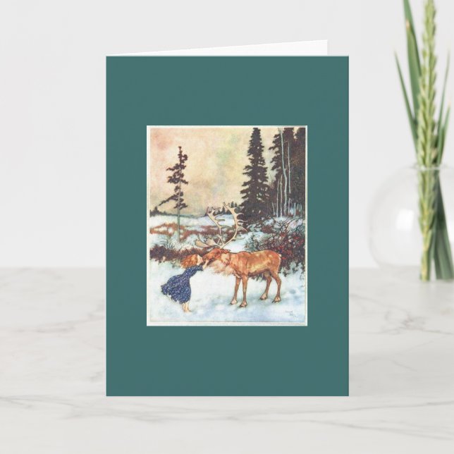 Cartão De Festividades Beijando uma Reindeer (Frente)