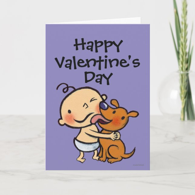 Cartão De Festividades Beijos do filhote de cachorro para o bebê (Frente)