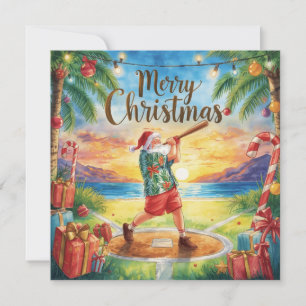 Cartão De Festividades Beisebol de Natal na Praia com Papai Noel