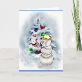 Cartão De Festividades Beisebol Snowman Natal