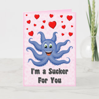 Cartão De Festividades Bela Caricatura Octopus Corações Dia de os namorad