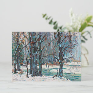 Cartão De Festividades Bela cena de neve de inverno com Blues e cinza