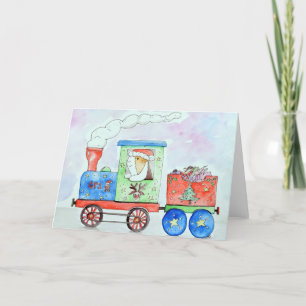 Cartão De Festividades Bela em seu Trem de Natal Pintura em Aquarela