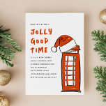Cartão De Festividades Bela Hora London Red Telephone Box Santa Hat<br><div class="desc">Convide convidados para um bom momento nesta época de Natal. Convites de festas de férias com uma ilustração da Caixa de Telefone de Londres,  com um Santa Hat. Arte original e design por Annie Montgomery Design.</div>
