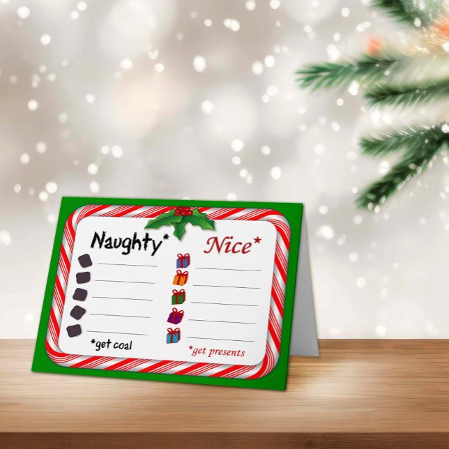 Cartão De Festividades Bela ou malvada de 5" x 7" dobrada (Naughty and Nice Postcard
The Naughty get coal. Nice ones get presents. )