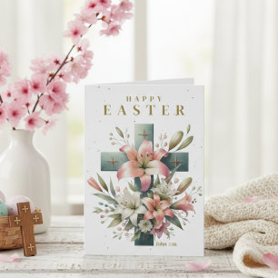 Cartão De Festividades Bela Páscoa Cristã Personalizada da Cruz Floral