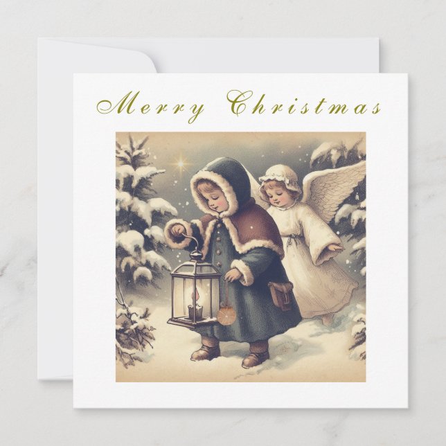 Cartão De Festividades Bela Postcard de Natal com Anjos de Férias (Frente)