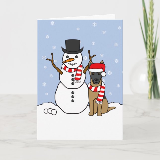 Cartão De Festividades Belga Malinois e Snowman (Frente)
