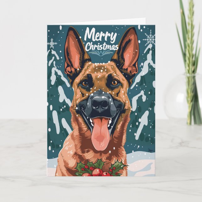 Cartão De Festividades Belga Malinois Feliz Natal Personalizado (Frente)