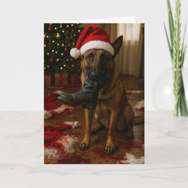 Cartão De Festividades Belgian Malinois and Santa Christmas card - blank (Frente)