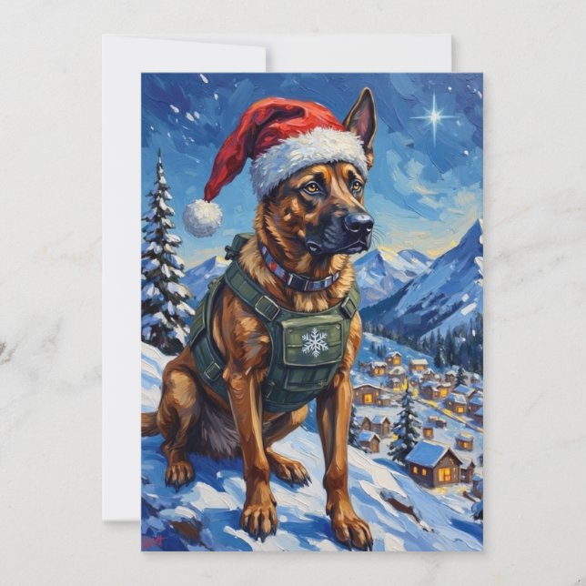 Cartão De Festividades Belgian Malinois Mountain Patrol Christmas (Frente)
