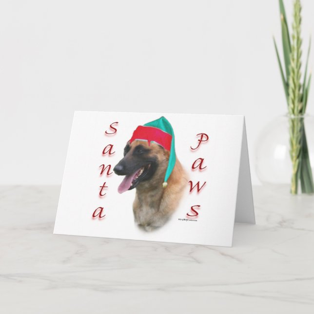 Cartão De Festividades Belgian Malinois Santa Paws (Frente)