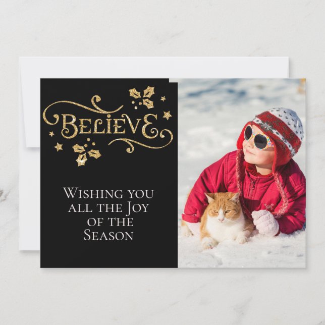 Cartão De Festividades BELIEVE/Christmas/2-Sided Card/Dourado e preto (Frente)