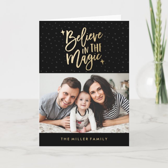 Cartão De Festividades Believe In The Magic Holiday Photo Greeting Card (Frente)