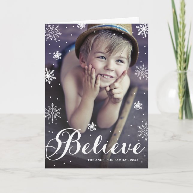 Cartão De Festividades Believe Snowflakes | Folded Holiday Greeting Card (Frente)