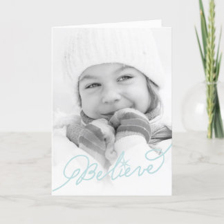 Cartão De Festividades Believe Star Aqua Blue Calligraphy Christmas Photo