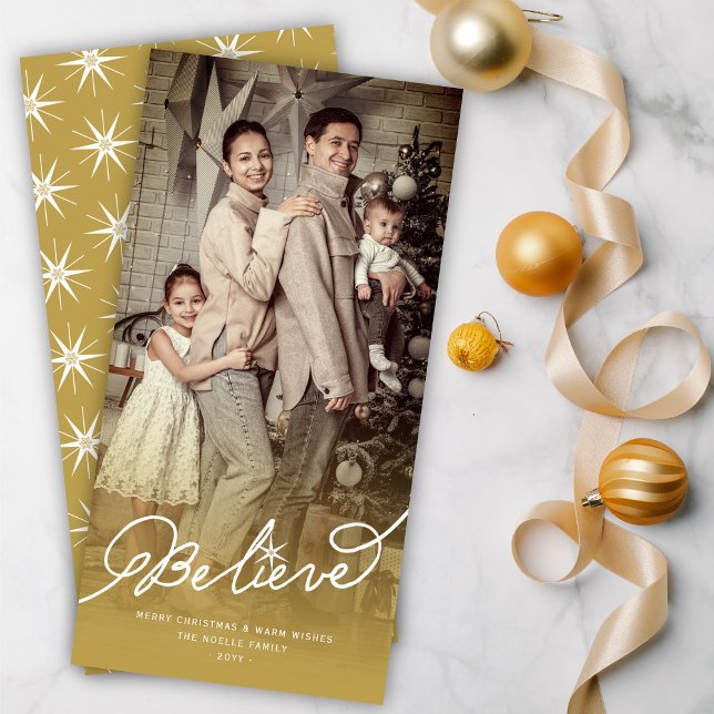 Cartão De Festividades Believe Star Calligraphy Religious Christmas Photo (Criador carregado)