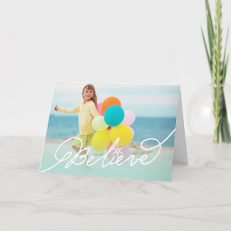 Cartão De Festividades Believe Star Script Aqua Ombre Christmas Photo