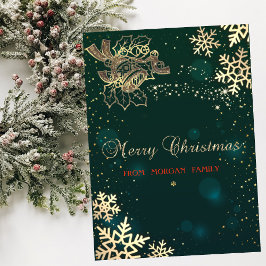 Cartão De Festividades Bell Dourado Elegante de Natal, Flocos de Neve