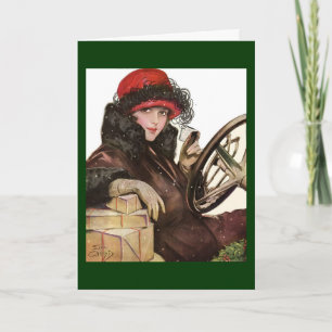 Cartão De Festividades Belle, uma dama vintage comprando Natal